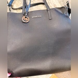 Michael Kors Black Pebbled Leather Tote with MK Charm